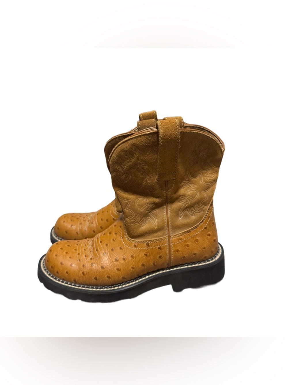 Ariat Fatbaby Cowgirl Boots Women's Leather Pull On Ostrich Print Western Size 8 - Picture 3 of 7